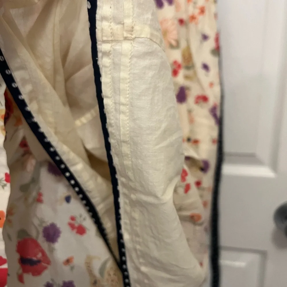 Anthropologie Cream Floral Midi Dress with Black Trim - Picture 8 of 16